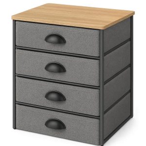 4 Tier Fabric Desktop Drawer Organizer Small Fabric Storage Cabinet with Wooden Top for Office Supplies Cosmetics and Small Items Gray