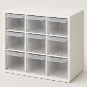 Mini Desktop Storage Drawers 9 Grid Plastic Jewelry Box and Craft Organizer with Removable Dividers Small Cabinet for Beads Screws White