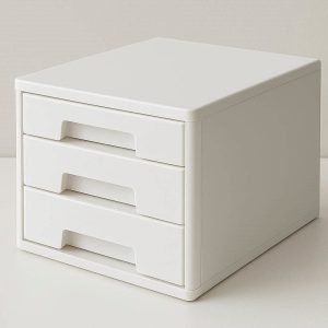Stackable Desktop Storage Drawer Box Single Plastic Cabinet with Handle for Office Paper Files and Cosmetics Modular Design Office White