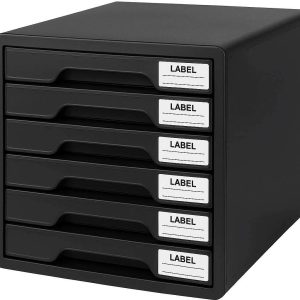 5 Drawer Desktop Storage Organizer Small Plastic Cabinet for A4 Paper Files and Document Filing Office Accessories with Labels Black