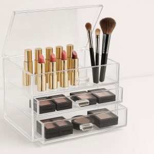 Clear Acrylic 4 Drawer Makeup Organizer Small Desktop Storage Cabinet for Lipsticks Eyeshadows and Brushes Dust Proof Vanity Display Case