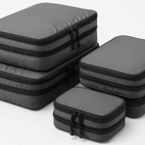 Compression Packing Cubes for Travel Set of 4 Expandable Nylon Luggage Organizer Bags with Heavy Duty Zippers for Backpacking Suitcase Gray