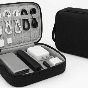Digital Accessories Storage Bag Double Layer Electronics Organizer for Cables Chargers Hard Drives and Power Banks Travel Gear Black