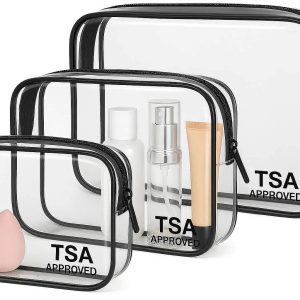 Clear PVC Travel Makeup Bags Set of 3 TSA Approved Cosmetic Toiletry Pouches with Zippers for Airport Security Organization Multi Size